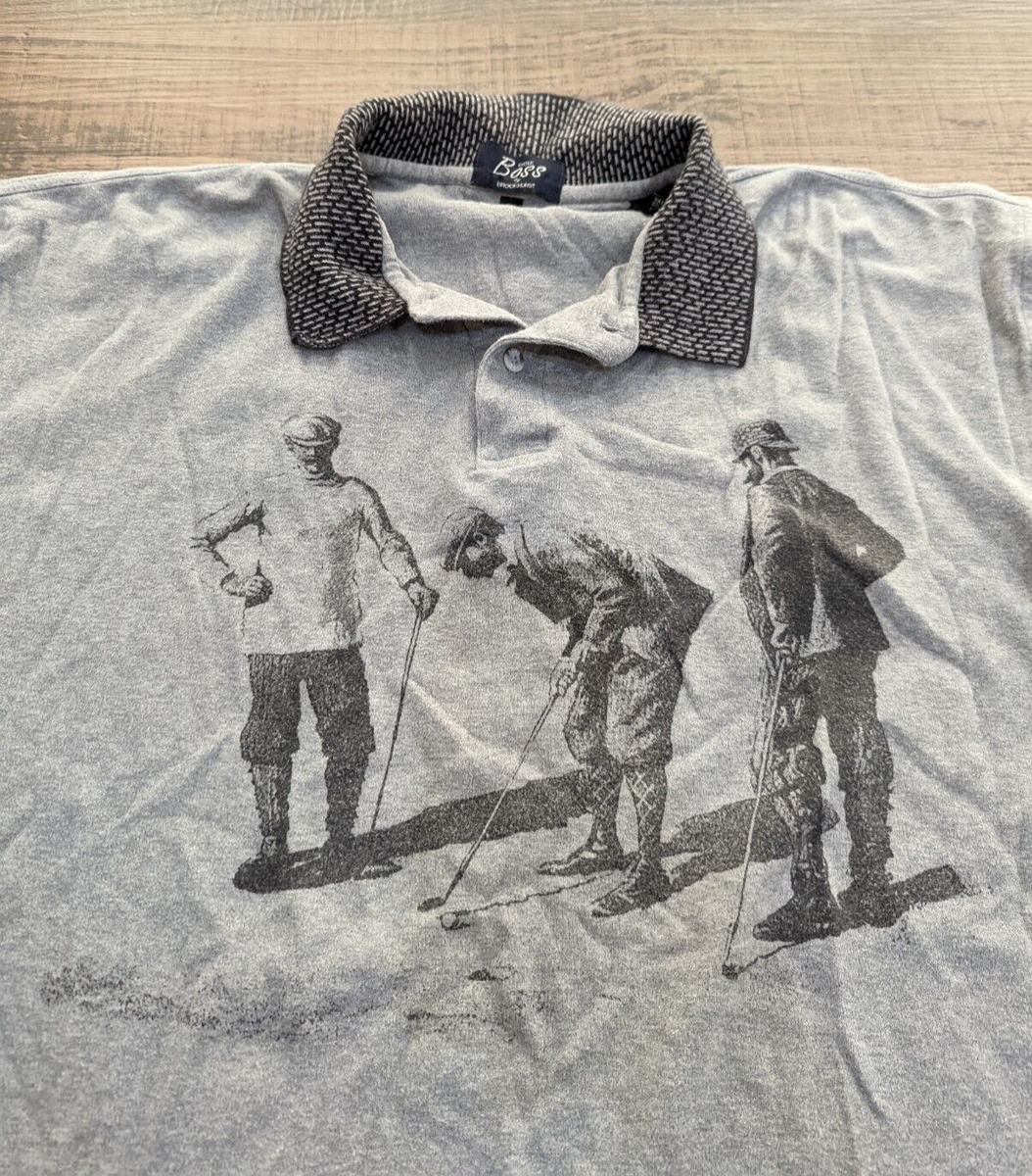 Golf Boss by Brookhurst Mens XL Golf Shirt Gray Graphic Design 100