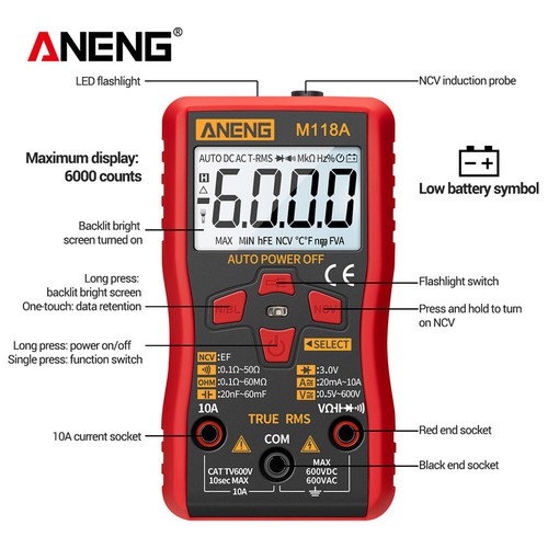 ANENG Auto Range Digital Multimeter AC Voltage Current Ohmmeter 6000 Counts D6D7 - Picture 5 of 11