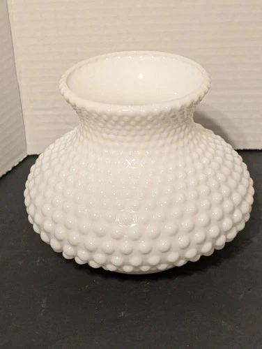 Vtg Milk Glass HOBNAIL HURRICANE LAMP SHADE 6” Wide Belly  5” Tall 3.25" Fitter