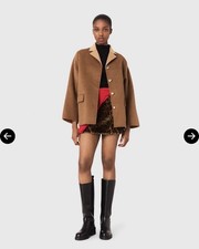 Maje Wool Double-Faced Mid-Length Coat With Contrasting Collar in camel