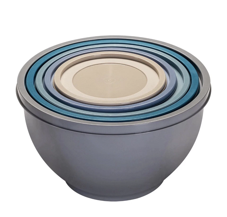 Juego de cuencos mezcladores surtidos de plástico antideslizante Mainstays con tapas (10 piezas) Foto 4 de 4