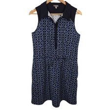 Talbots Womens Navy Blue Geometric Dotted Sleeveless Snap Shirt Dress Size M