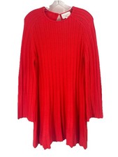 Pomander Place Adi Knit Ribbed Bell Sleeve Sweater Dress Red Sz M