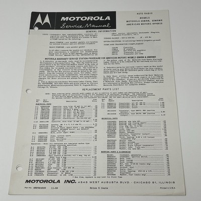 1959 Motorola Radio 03MRM 03MRMR 8990810 Service Manual Schematics Part List