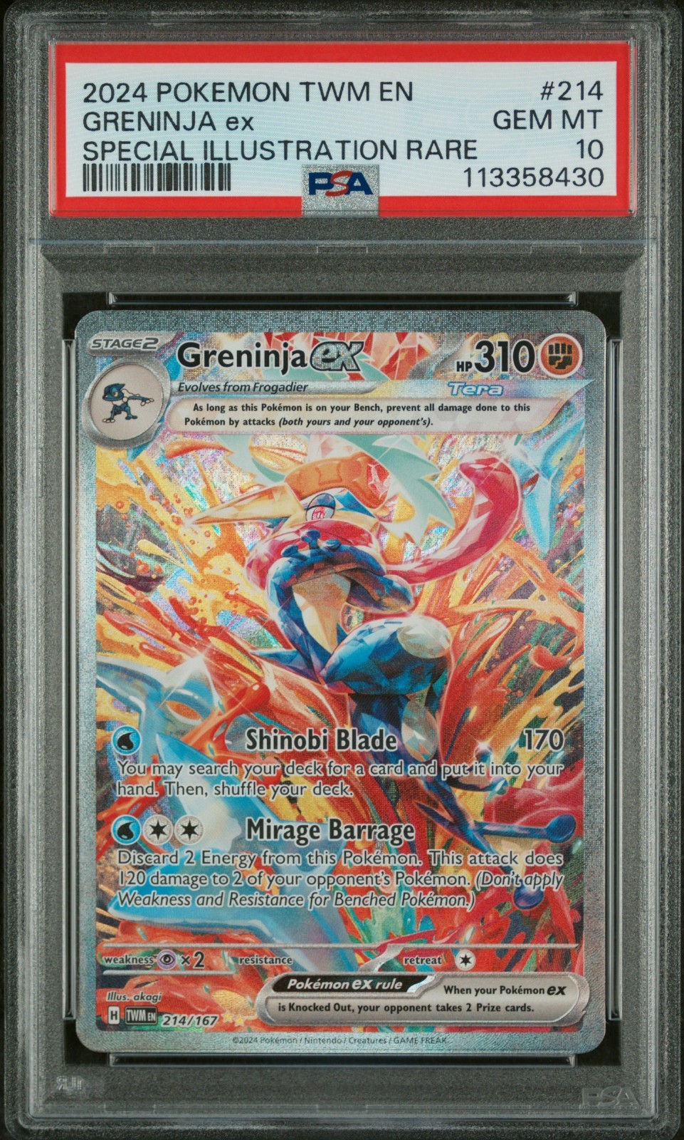 Pokemon Greninja ex Twilight Masquerade Special Illustration Rare #214 PSA 10