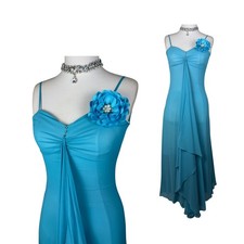 Vintage Y2K Turquoise Chiffon Prom Dress Aqua Blue Flower Maxi Dress Fairycore