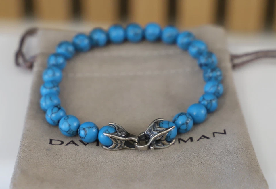 Pulsera de cuentas espirituales de plata de ley y turquesa de 8 mm para hombre David Yurman Foto 2 de 4