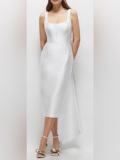 NEW Alfred Sung White Scoop Neck Corset Satin Midi Dress Floor-Length Bow Sz 14