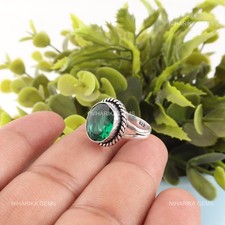 925 Sterling Silver Natural Green Emerald Promise Wedding Solitaire Ring Jewelry