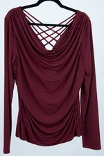 Fortune+Ivy Womens Burgundy Lydia Lattice Back Detail Long Sleeve Top XL NWT