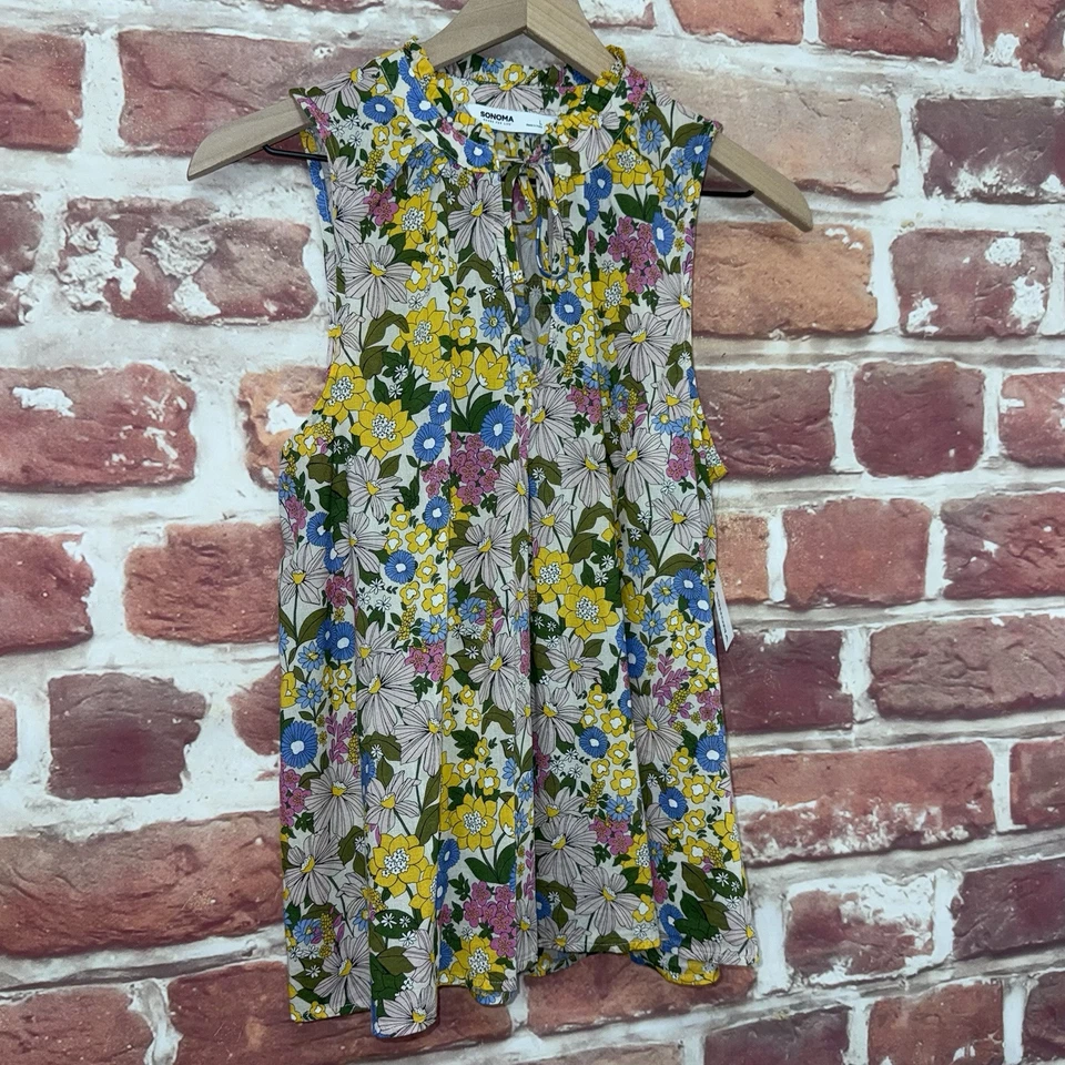 Camisa Sonoma Top Mujer L Multicolor Floral Estampado de Bomba Informal Cuello Alto Foto 2 de 4