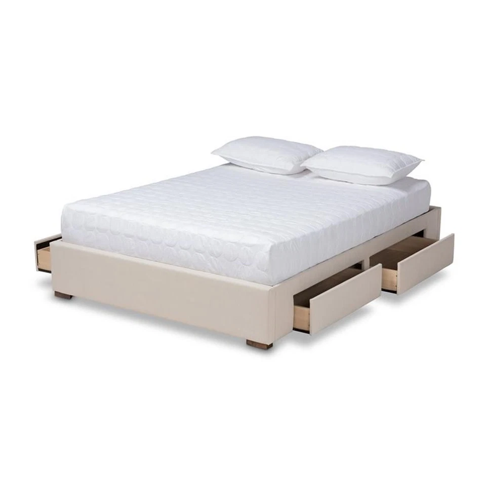 Baxton Studio Leni 4 cajones almacenamiento cama king en beige Foto 2 de 4