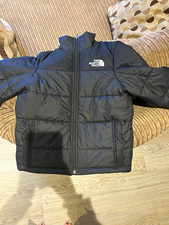 The North Face Boys Black Puffer Jacket Full Zip Logo Fleece Lined 6-7Y