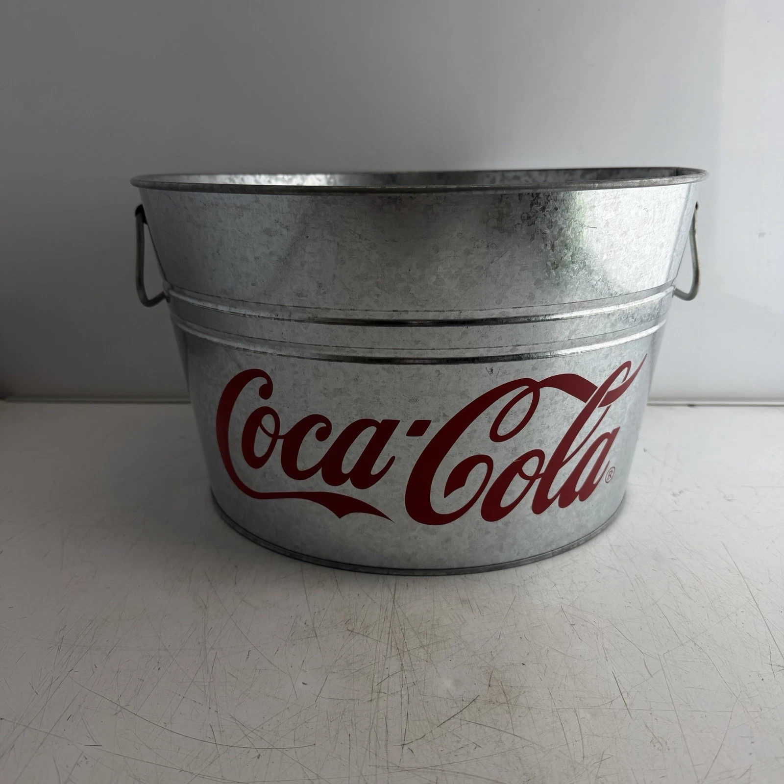 Coca-Cola Galvanized Metal Tub Bucket Ice Cooler Party Beverage Bin