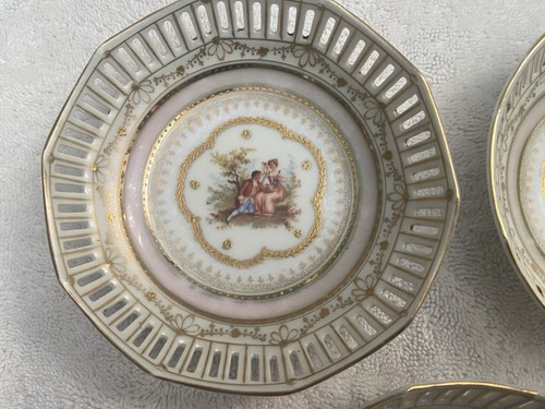 Set 5 Vintage Carl Schumann Bavaria Sm Netzschalen Viktorianisch Paare Gold - Bild 4 von 14
