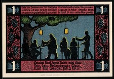 Notgeld Grünberg i. Schlesien 1921, 1 Mark, Trinkgelage unter Laternen 