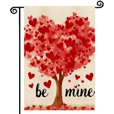 Valentines Day Garden Flag,Be Mine Flag,12x18 Inch Double Sided Love Heart Tree