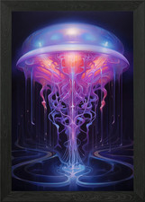 Gerahmtes Wandbild Neon Lila Qualle Poster Leinwanddruck Bild