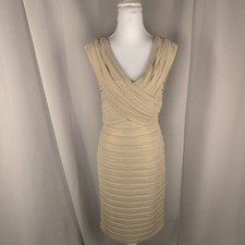 Tadashi Collection Dress Womens Small Beige Bandage Bodycon V Neck Cocktail