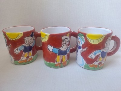 La Musa Ceramiche Christmas Coffee Mugs Hand Painted Lot Of 3