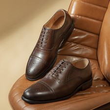 Men Lace Up Formal Dress Real Leather Wedding Business Groom Carved Brogue Shoes