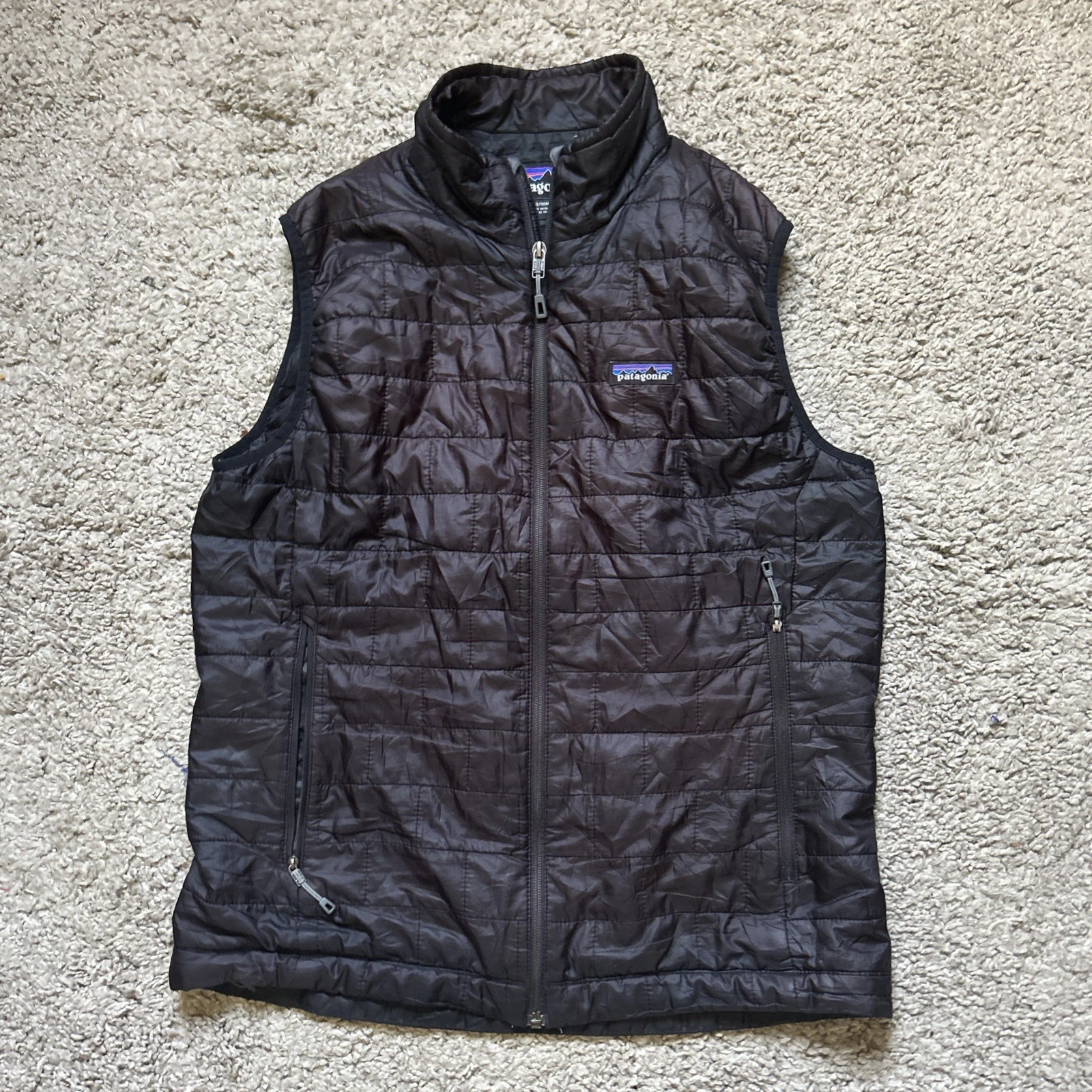 Patagonia Nano Puff Vest Men's Medium Black Full Zip Insulated Puffer Vest READ