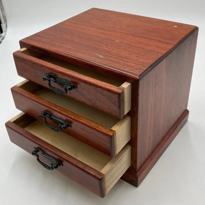 Vintage Japanese Wooden Tansu Chest 3-Drawer Organizer Box Made in Japan - Image 1 of 4