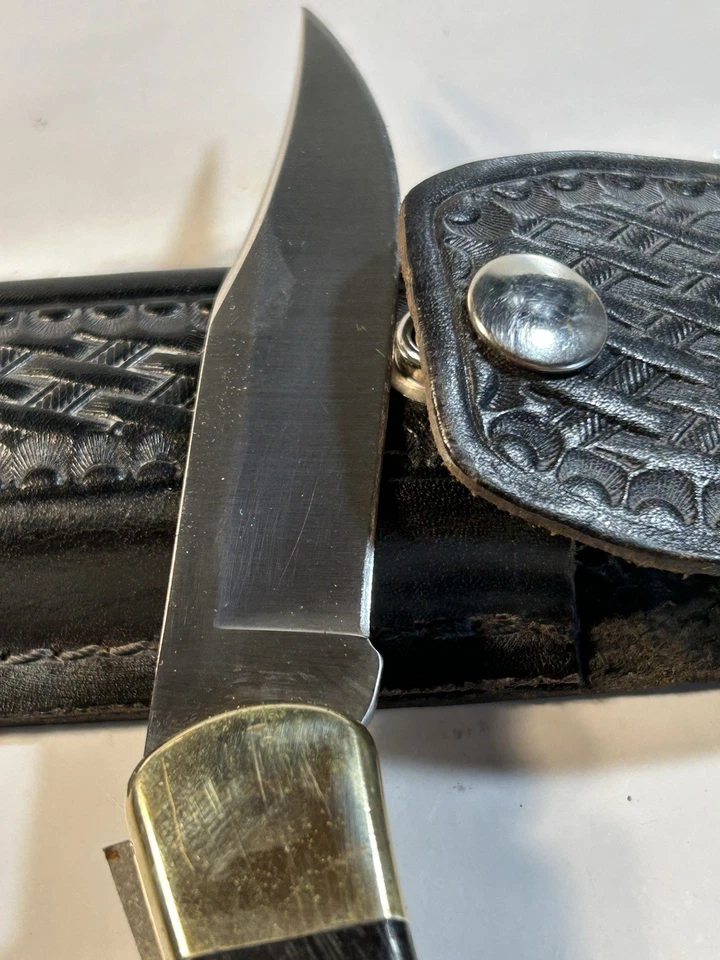 Buck 110 USA EBONY Hunting Folding Pocket KNIFE Lockback W/Leather Sheath - Image 4 of 4