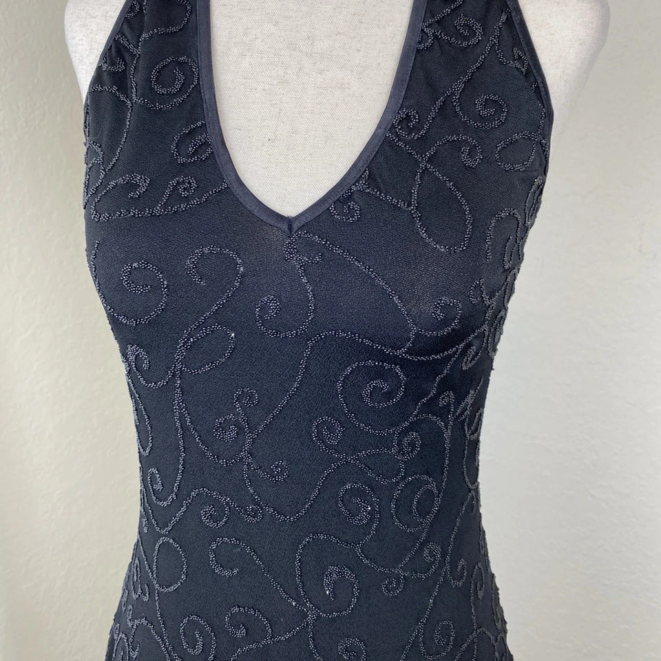 Alexia Admor винтажный Y2k маленький бисером открытый назад с бретелью через шею черный макси платье тяжелый - Изображение 3 из 4