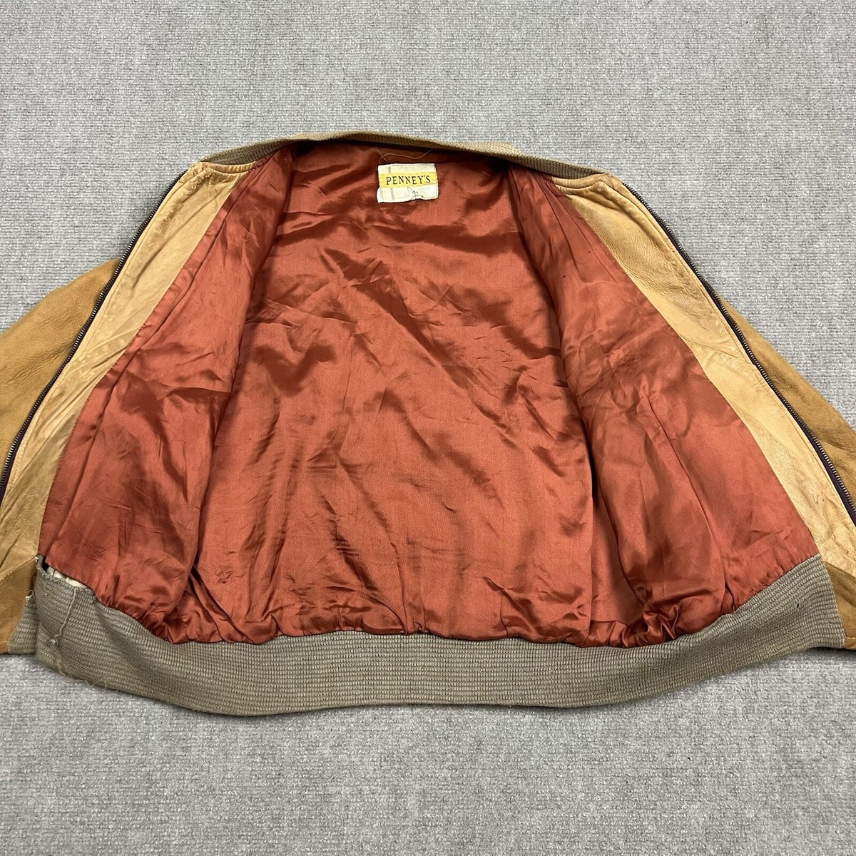 Vintage 50s Penneys Suede Leather Bomber Jacket Size 44 Rockabilly