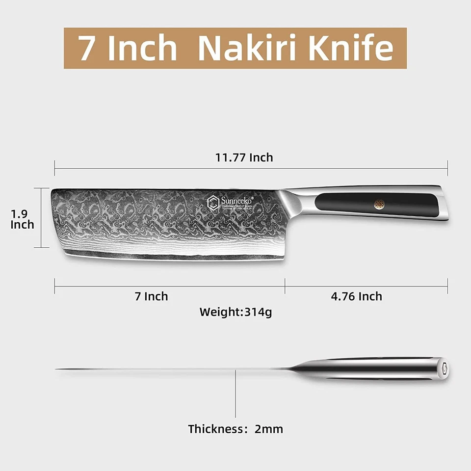 Cuchillo Nakiri 7 pulgadas acero Damasco cocina japonesa chef cubiertos mango sólido Foto 2 de 4