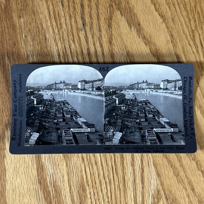 Antique Stereoview Card Danube Canal Vienna Austria 462 Stereoscope