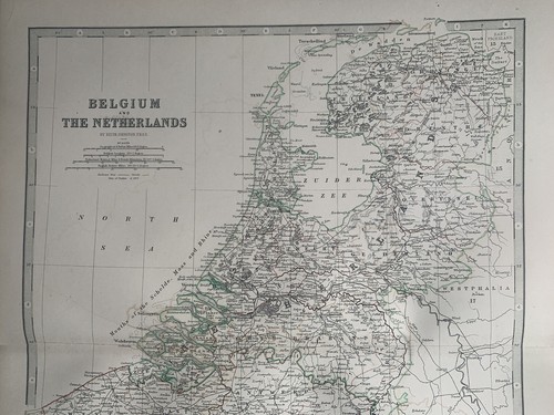 1868 Holland & Belgium Hand Coloured Original Antique Map by Johnston - Picture 2 of 3