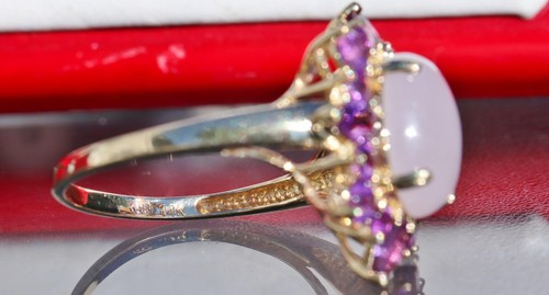 14k yellow gold ring 6.15ct natural lavender Jadeite jade amethyst 5.1g size 10 - Picture 7 of 12