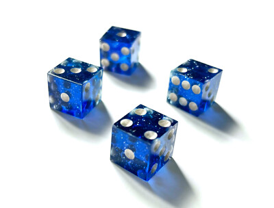 D6 dice set of 4, resin, sharp-edge, hand-made, blue