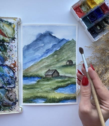 ORIGINAL WATERCOLOR Art Scotland Painting Cottage Artwork Landscape Painting - Picture 3 of 10