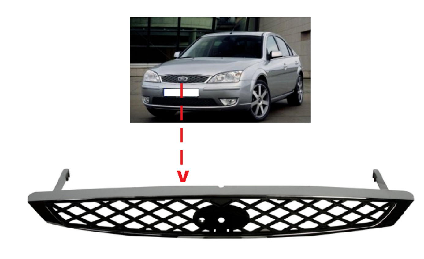 Grille avant de pare-chocs Ford Focus 2002-2004 centre noir et jonc chrome - 2