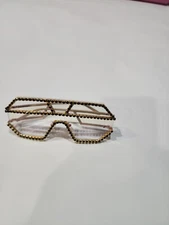 Oversized Retro Shield Bling SUN GLASSES Large Gold Frame Rhinestones Handmade!