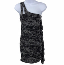 Guess Womens Bodycon Dress Size S Space Dye One Shoulder Ruffle Side Black Grey