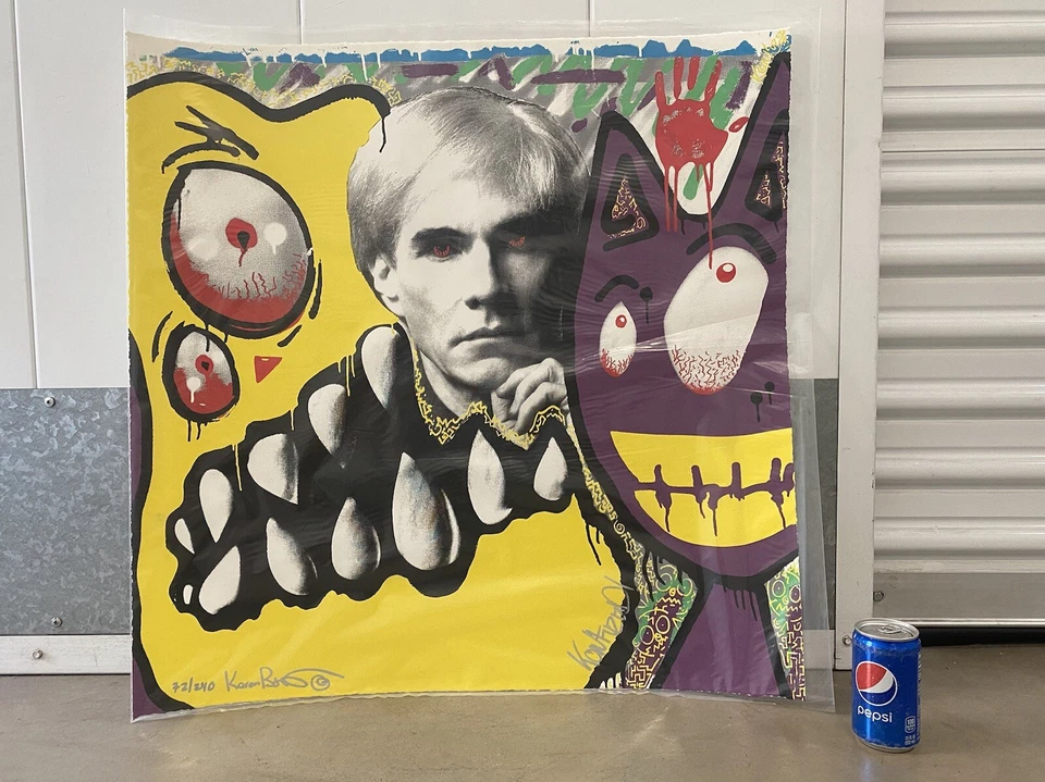 🔥 RARO Arte Pop Callejero Moderno ANDY WARHOL Chris Brown Litografía Firmada, BYSTEDT Foto 3 de 4