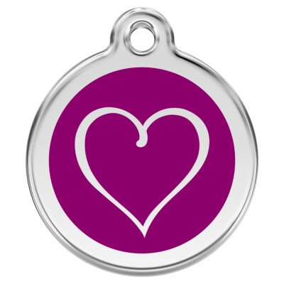 RedDingo Katzenmarke Cartoon Herz purple, Gravur S 20mm, personalisierbar