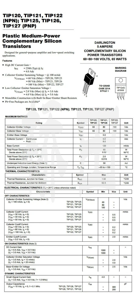 20PCS TIP127  5A 100V PNP Darlington transistor TO-220 - Image 3 of 4