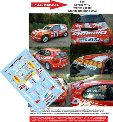Calcomanías 1/43 Ref 0515 Toyota Corolla WRC Milner Yorkshire Rally 2002 Rallye