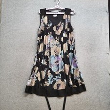 Simply Vera Women Dress Large Black Floral V Neck Sleeveless Pleated Lined