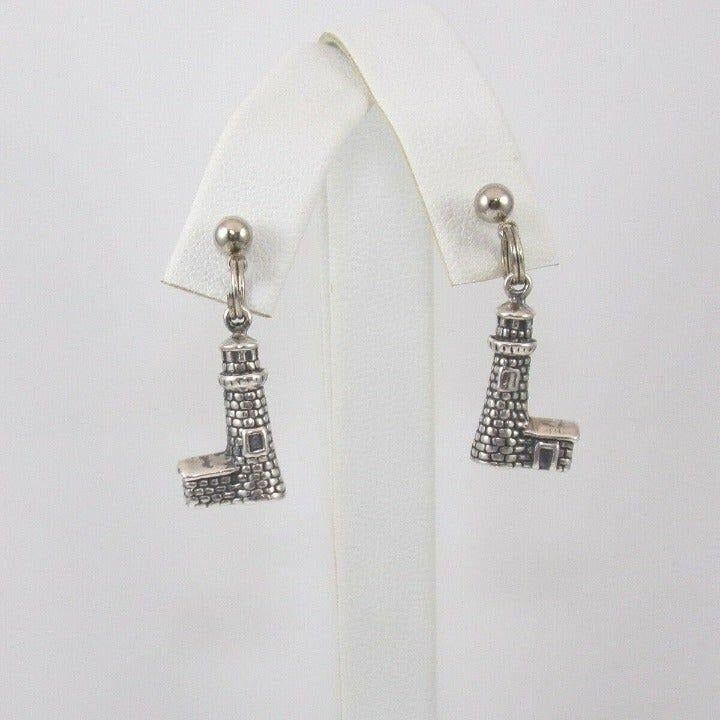 Solid Sterling Silver Lighthouse Dangle Earrings - image 2