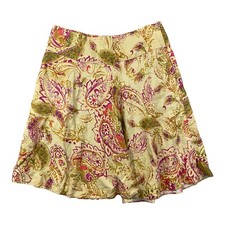 Ralph Lauren Vintage Flare Floral Skirt Womens Size 10 100 Linen Beige Paisley