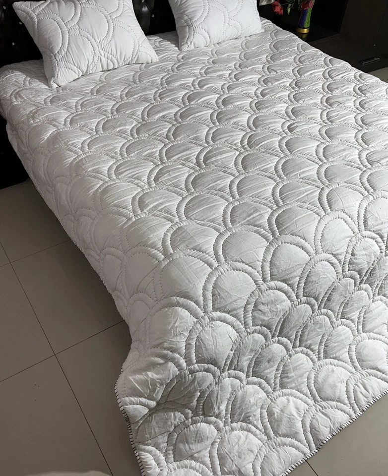 White Cotton quilt king cotton blanket cotton comforter queen bedding set - Image 4 of 4