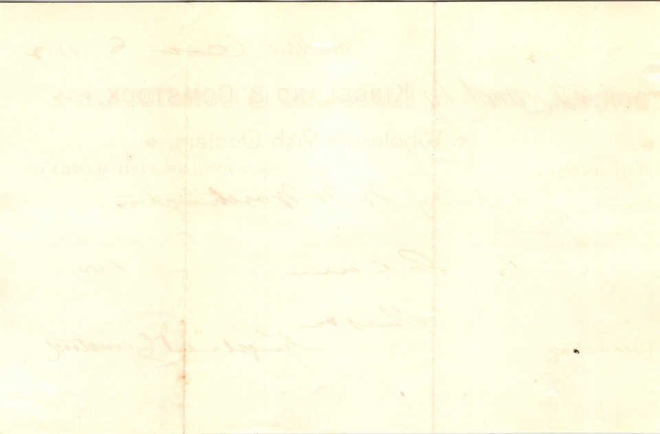 Kingsland & Comstock New York NY 1882 Billhead Fish Dealers Fulton Fish