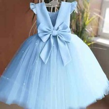 New Girl Flower Tulle Backless Bow Wedding Gown Kids Party Wear Princess Dresses
