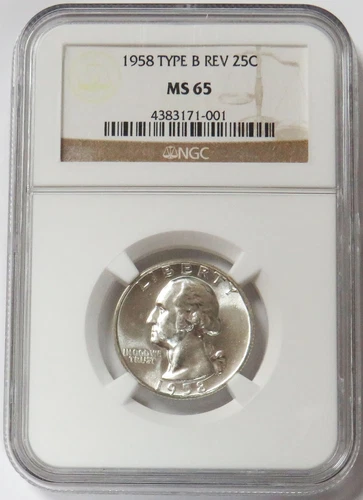 1958 TYPE B REV WASHINGTON QUARTER 25C NGC MINT STATE 65